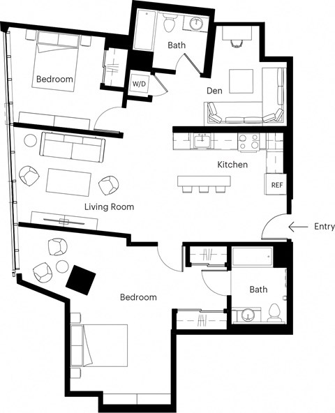 a floor plan of a house with bedrooms and a living room